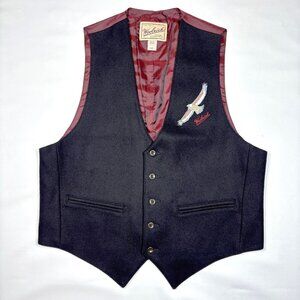 Vintage Woolrich Black Embroidered Eagle Wool 5-Button Western Vest Mens Large